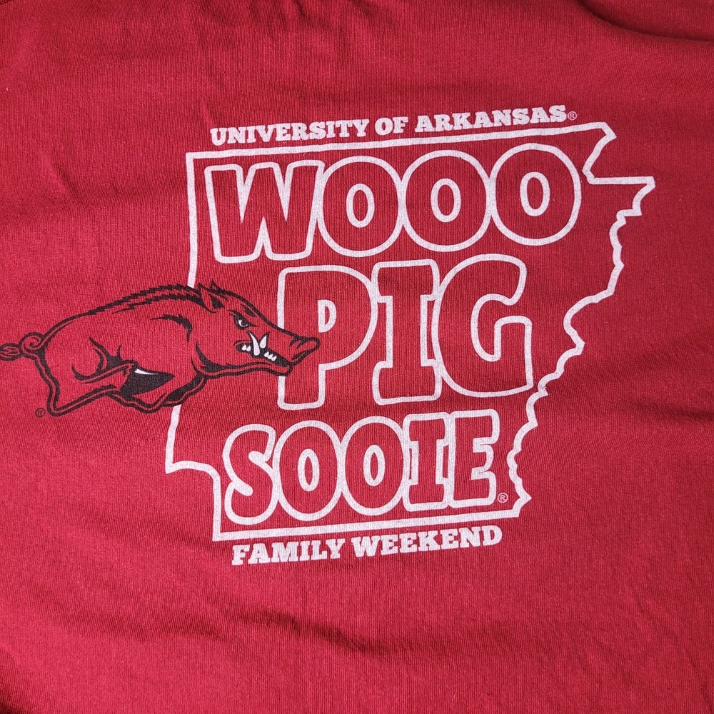 University of Arkansas Razorbacks‎ Wooo Pig Sooie Crimson Tee Shirt Sz XL